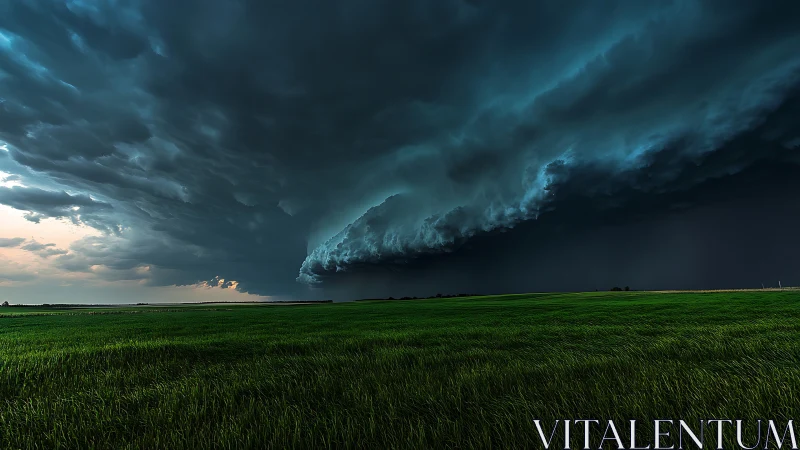 Stormfront leviathan rolling above emerald prairie horizon.