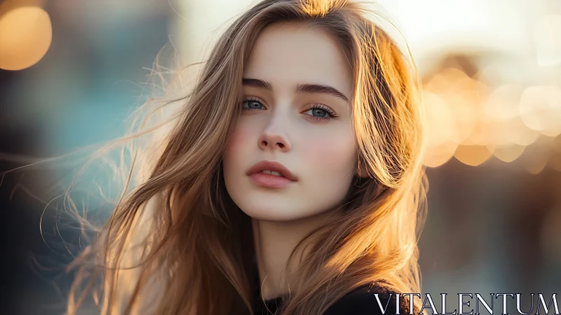 Young woman rendered in soft-focus outdoor portrait lighting