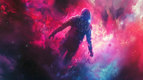 Neon driftwalker in a cosmic tide of fuchsia fire.