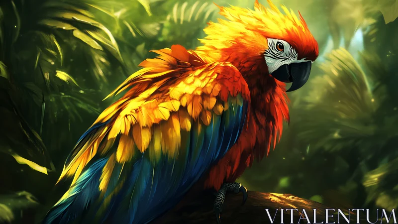 Vibrant Scarlet Macaw in Lush Jungle, Digital Art Realism.