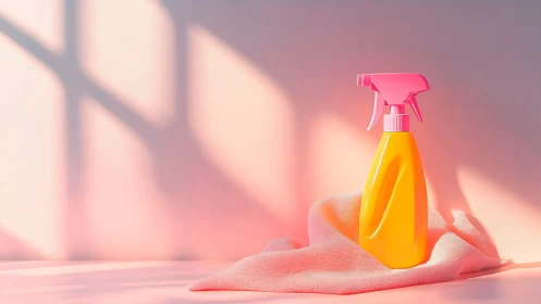 Sunlit spray bottle crowned in sherbet cleaning glamour.