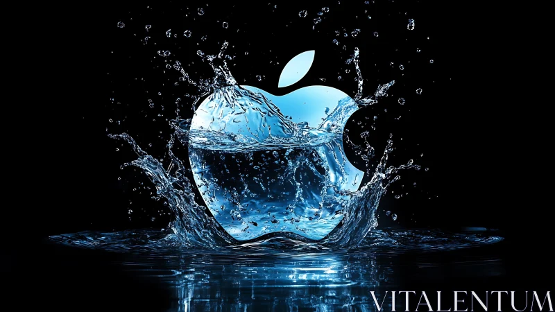 Liquid tech crest erupts in neon blue splash drama.