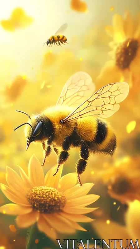 Macro-rendered pollinator on bloom with luminous bokeh field.