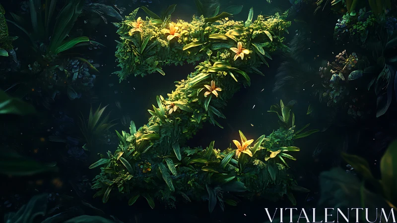 Letter Z constructed from dense foliage within dark jungle