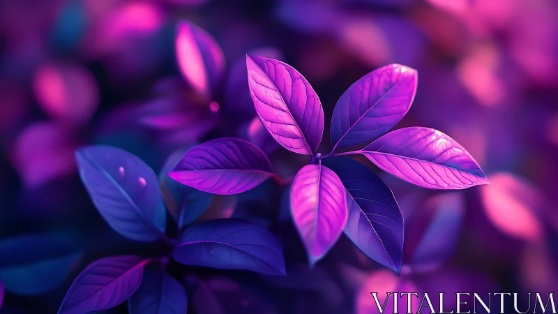 Neon purple foliage under vivid bokeh night lighting.