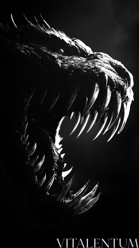 Shadowed dragon roar with glinting fangs and fierce power.