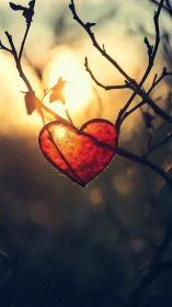 Heart-Shaped Light Glows Against Skeletal Branches at Sunrise