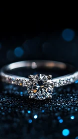 Macro study of round brilliant diamond solitaire ring illumination.