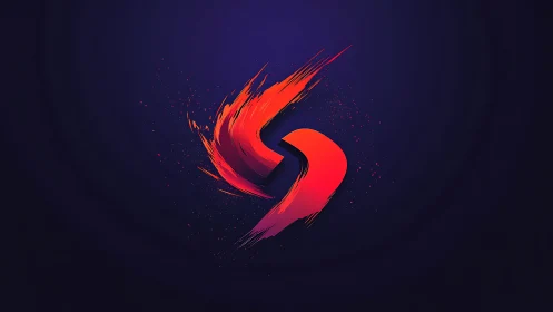 Abstract red brushstroke swirl on deep violet background.