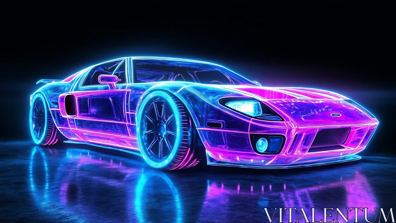 Neon race car glows boldly in a slick futuristic night scene