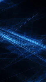 Blue linear light streaks on dark digital abstract background.