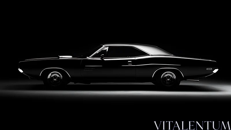 Midnight muscle car silhouette prowls through sculpted light.