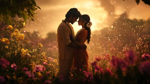Two Souls Dance Through Golden Flower Dreams
