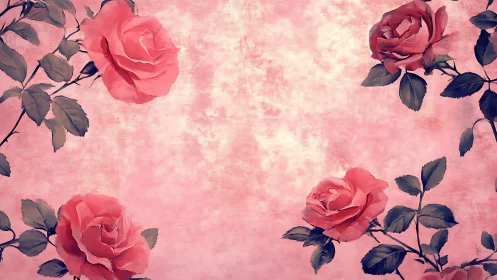 Pink Roses Blooming Against Soft Textured Background
