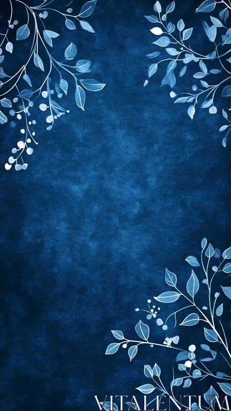 Blue textured background with white botanical corner flourishes