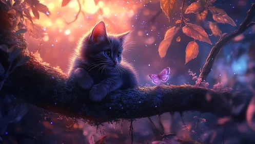 Luminous Kitten Contemplates Twilight's Glow.