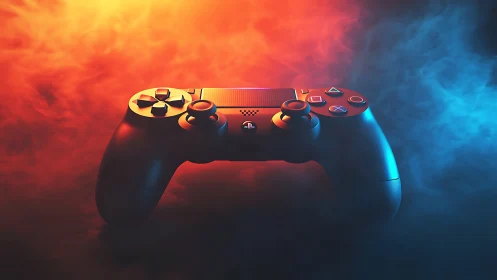 PlayStation Controller with Neon Lighting Effect.