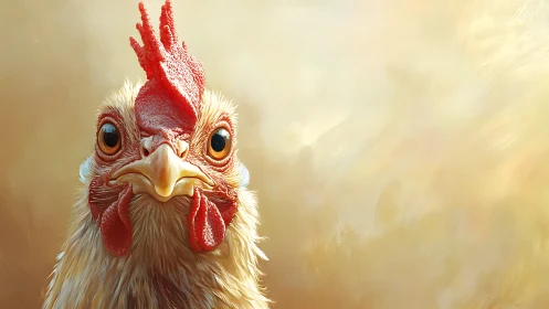 Rooster Portrait with Textured Red Comb and Cream Background.