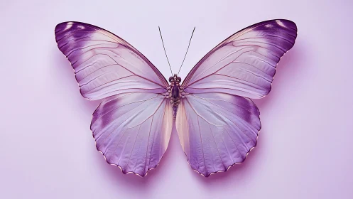 Soft lilac butterfly rests in a luminous pastel dreamscape