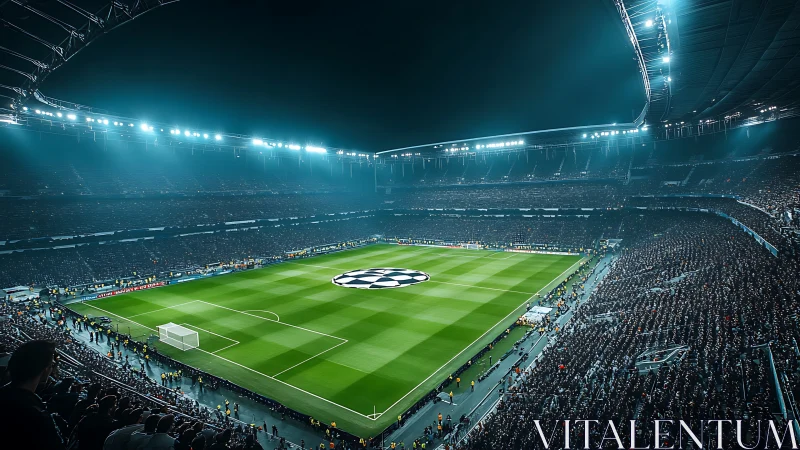 Full football stadium under bright night match lights.