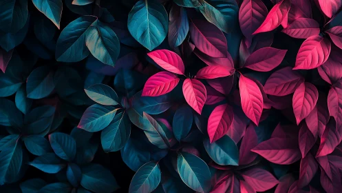 Vibrant teal and magenta leaves create a softly glowing garden