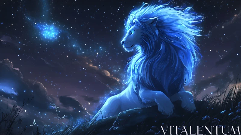 Celestial blue lion watches starfield under midnight sky