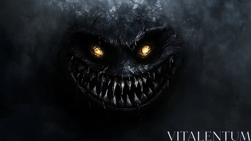 Nocturnal abyssal entity with bioluminescent eyes and fangs