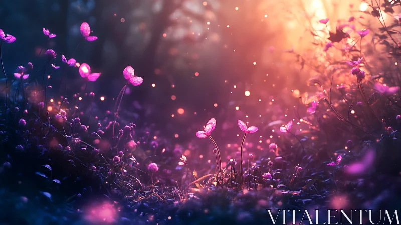 Glowing Pink Flowers in Magical Golden Light.