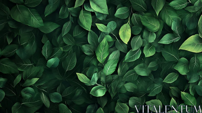 Dense verdant foliage pattern renders layered botanical surface