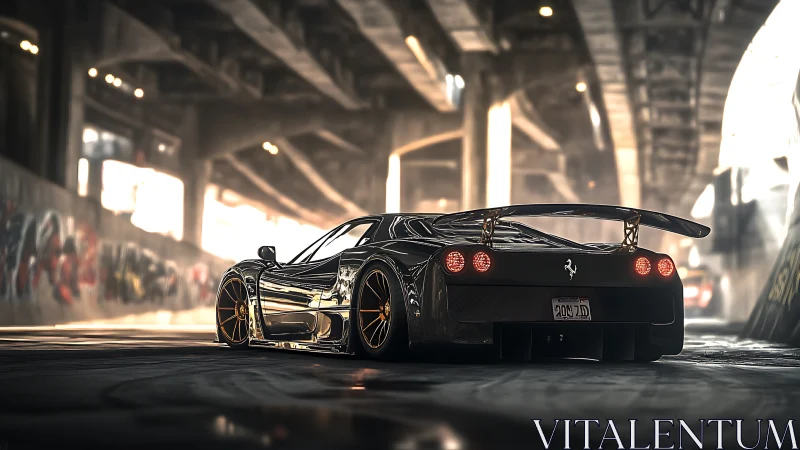 Supercar underpass sprint with cinematic light reflections.