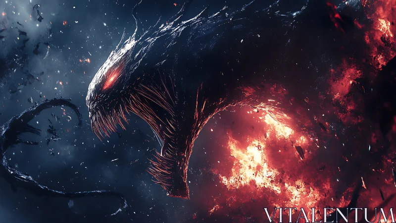 Fireborn cosmic beast roaring through the starry void.