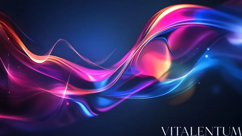 Neon light waves curve across dark gradient background
