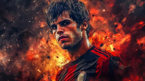 Fiery football warrior rises from a storm of painted embers.