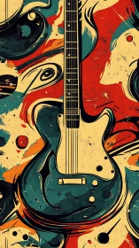 Electric guitar dominates bold abstract retro composition