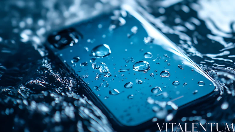Smartphone Submerged in Dynamic Water with Crystalline Droplets