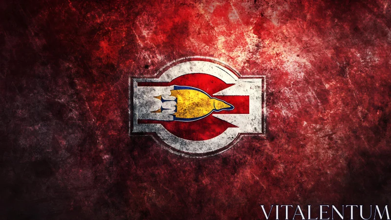 Bold rocket emblem glowing against textured crimson storm.