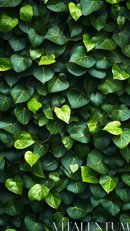 Emerald ivy hearts weaving a lush secret garden wall.
