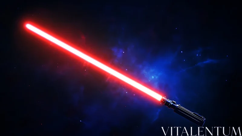 Red energy blade prop with glowing emissive core in deep space