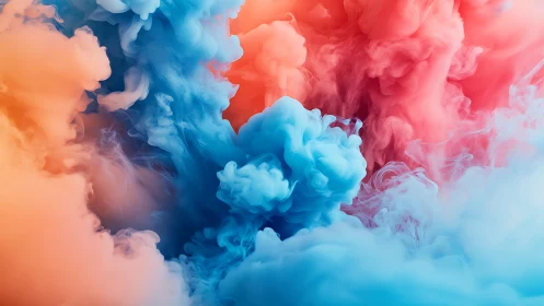 Vibrant blue and orange ink clouds swirling in vapor.