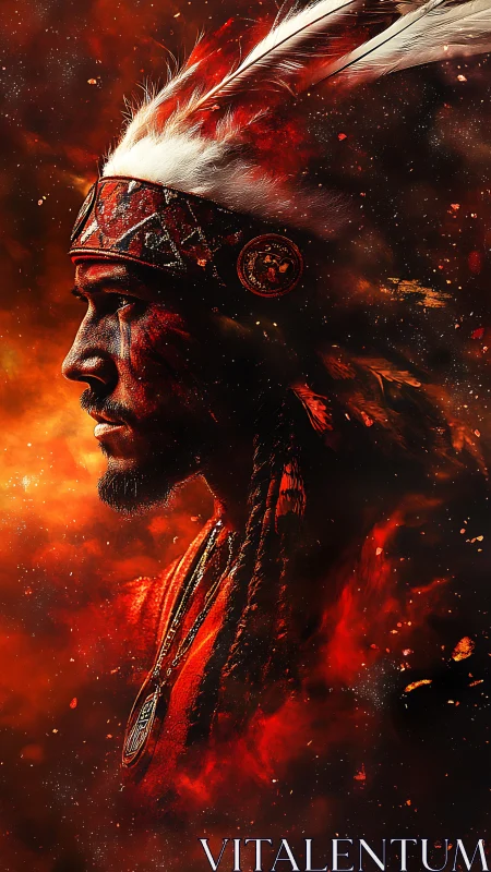Warrior profile burns through embers and swirling smoke.