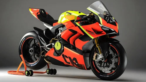 Racing superbike showcases neon track livery and aero bodywork.