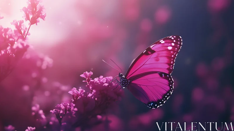 Macro study of magenta butterfly with shallow depth of field lighting