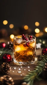 Golden Holiday Cocktail with Festive Cranberry Garnish