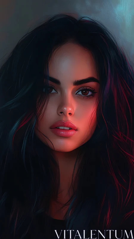 Neon-kissed portrait of a midnight muse in digital glow.