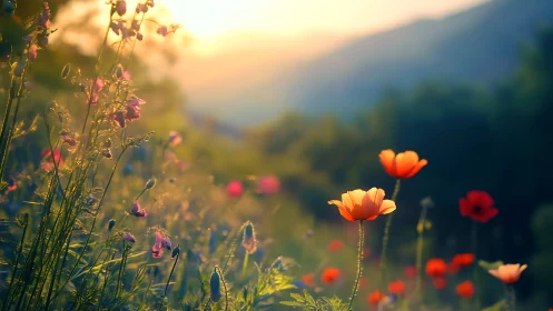 Golden Hour Wildflowers Dance Across Mountain Valley Bloom