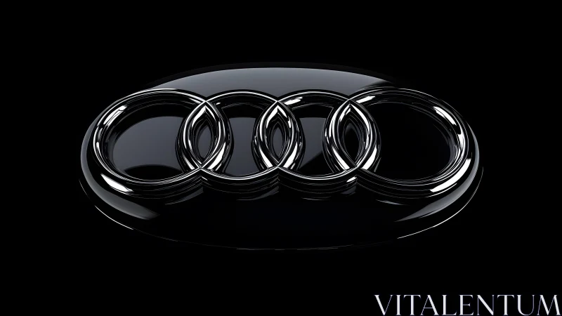 Audi logo in glossy black 3D style with dramatic lighting.