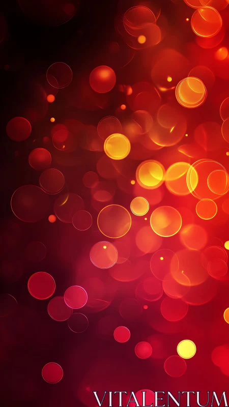Luminous bokeh spheres cascade through deep red gradient space.