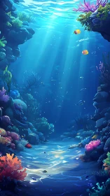 Sunlit coral canyon reveals vibrant undersea passageway.