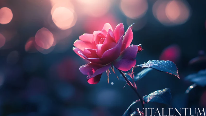 Hybrid Pink Rose with Bokeh Luminescence and Macro Frost Crystallization.