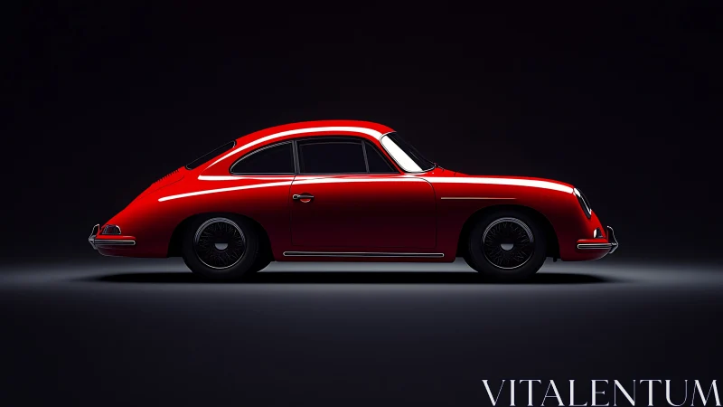 Scarlet vintage coupe rendered in dramatic studio spotlight.